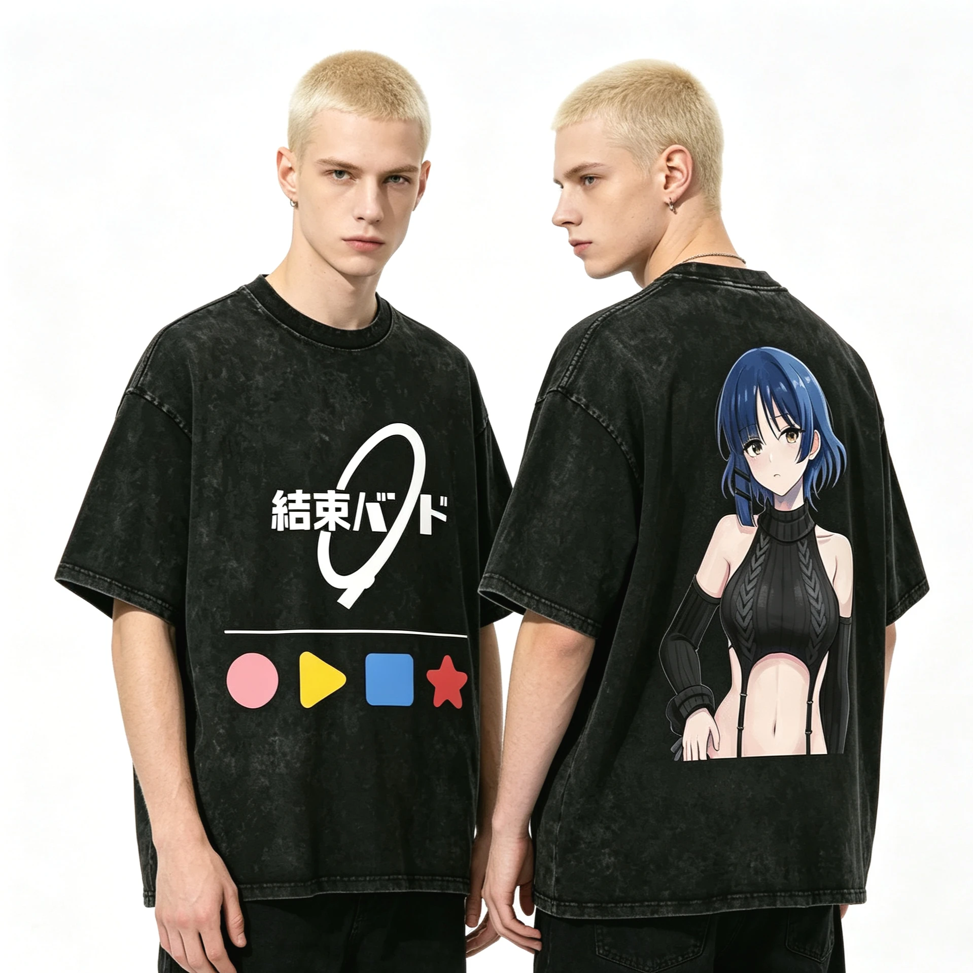 Hot Sale Anime Bocchi The Rock Washed T Shirt Y2K Unisex Gothic T-shirt Print Crew Neck Short Sleeve Lightweight Casual T Shirt