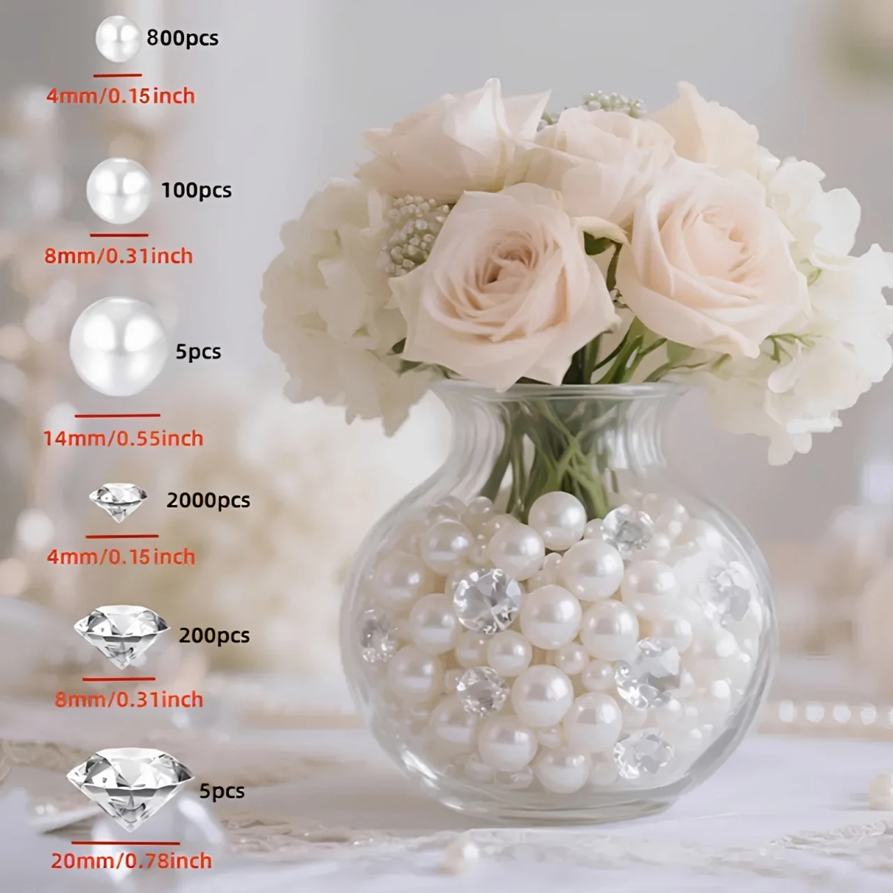 White Acrylic Pearl & Diamond Confetti – Shiny Round Gems for DIY Crafts, Party Decor, Photography Props & Home Decoration TMZ