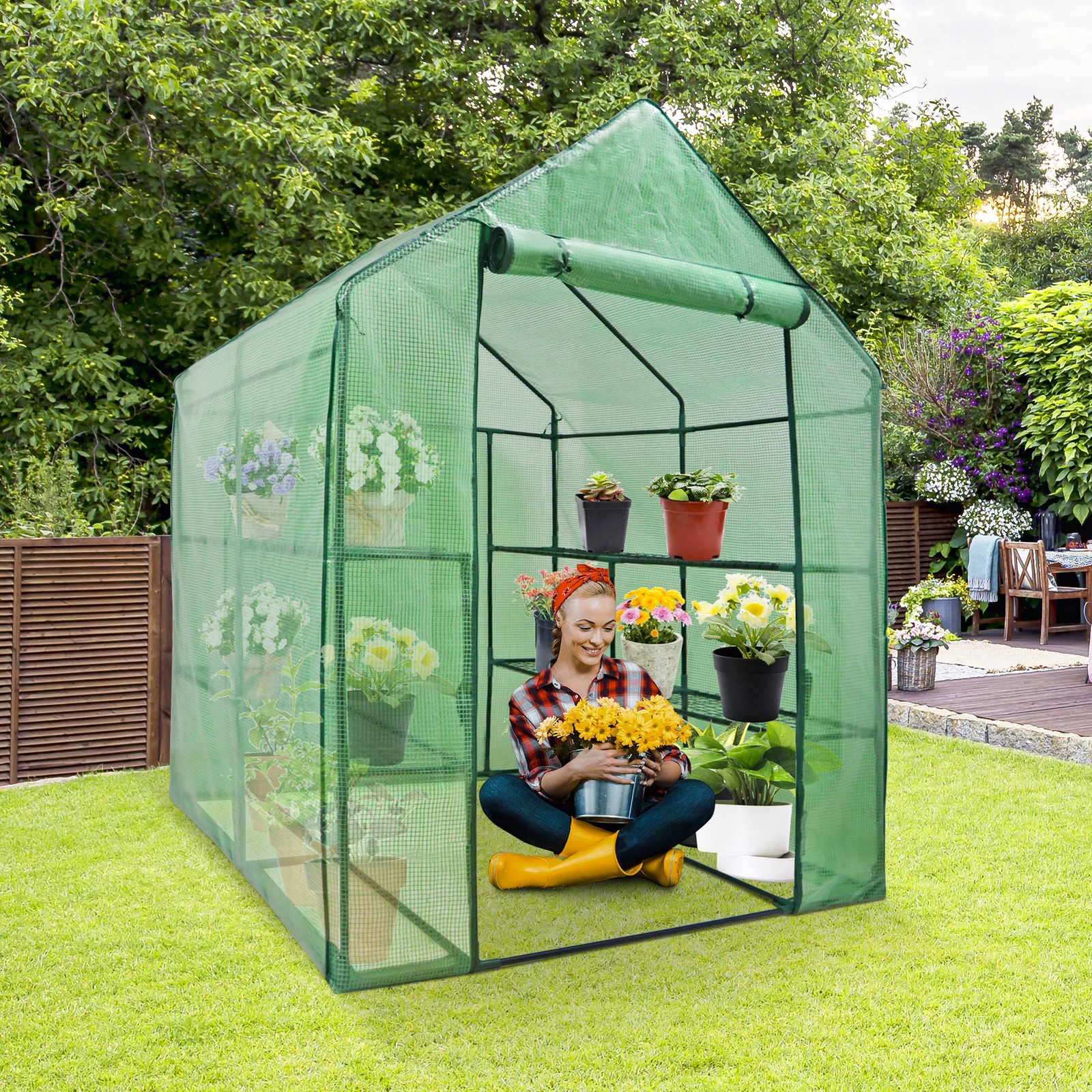 

Walk-in Greenhouse 3-Tier 8 Shelves w/ Weatherproof PE Cover for Indoor/Outdoor