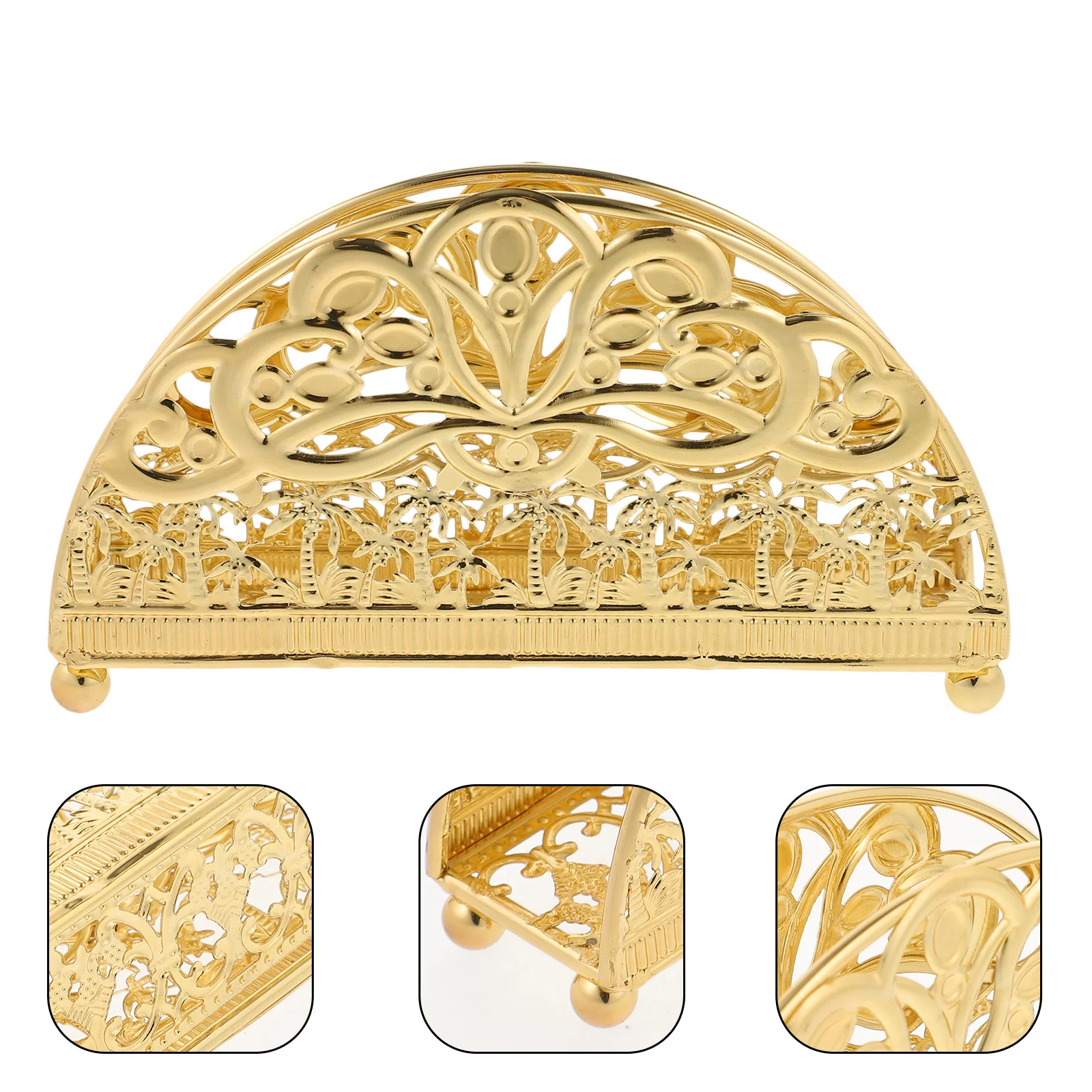 

Vintage Holder Metal Semicircle Hollow Design Napkin Rack Countertop Decor Tissue Storage Stand Freestanding Napkin