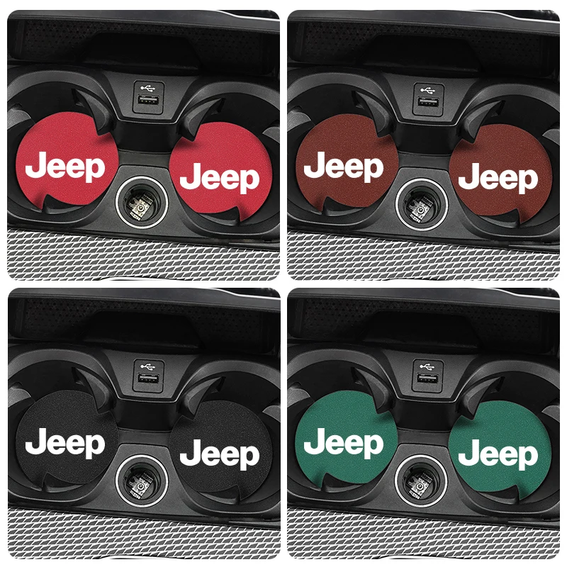 2 قطعة سيارة الجلد المدبوغ وسادة أكواب الماء المضادة للانزلاق كوستر اكسسوارات ل جيب جراند شيروكي رانجلر JK المصارع البوصلة رينيجيد باتريوت