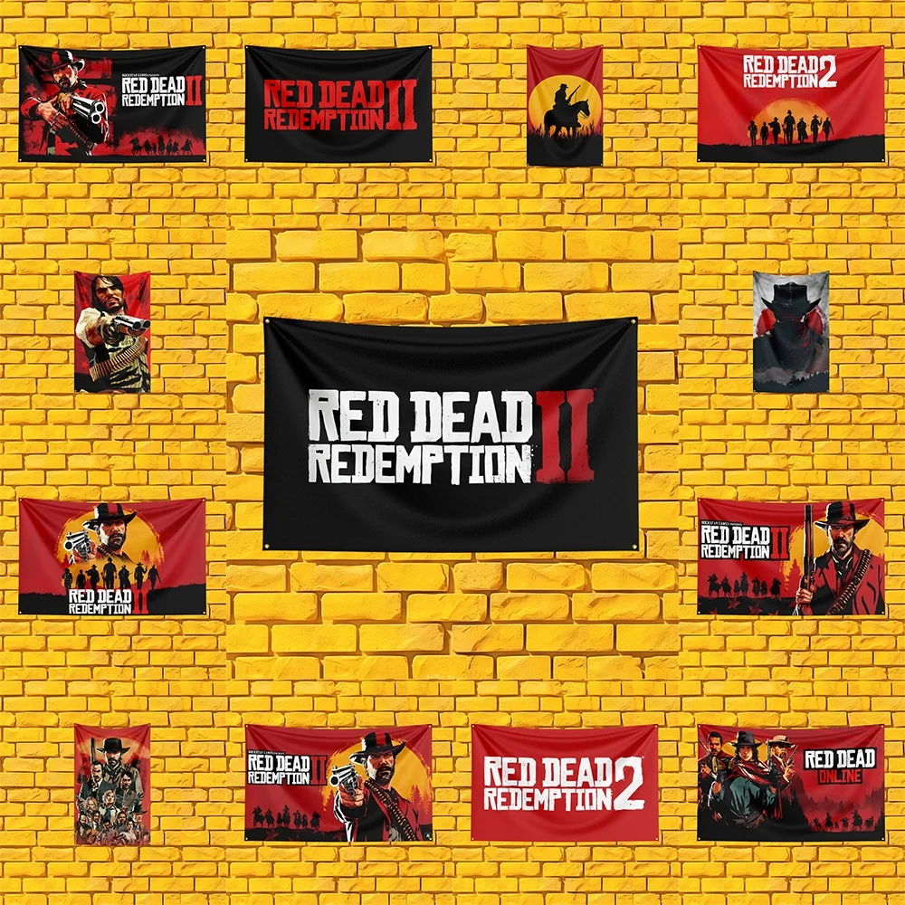 Red Dead Redemption Style Gaming Flag 3x5 FT 90x150cm Polyester Wall Hanging For Game Room Decor Collector Gift