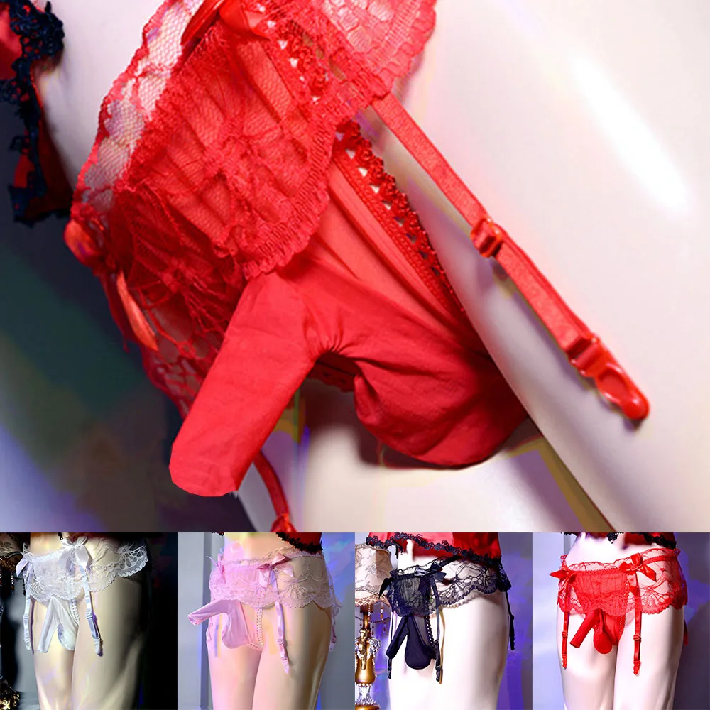 

MenS Stockings Suspenders Fun Jj Set Lace Low Waist Transparent Thong Panties Ultra-Thin Transparent Belt, Stockings Panties