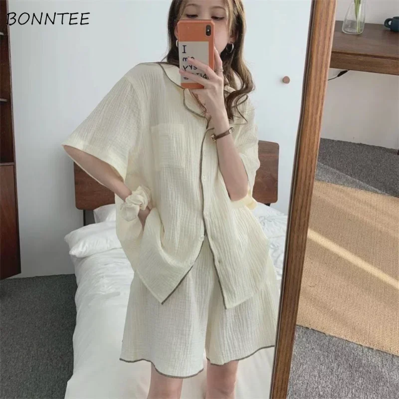 Pajama Sets Women Simple Sweet Home Trendy Stylish Classics Graceful Korean Style Leisure All-match Charming Ladies Personality