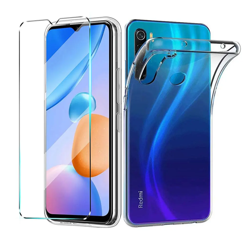 Clear Silicone Phone Case For Xiaomi Redmi Note 7 8 9 10 11 Pro 8T 9S 10S Ultra Thin Case With Glass For Redmi 9 9A 9C 9T 10 4G