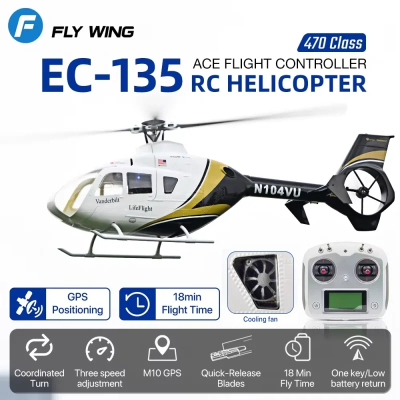 New Flywing EC135 RC Helicopter Simulation RC Scale Helicopter with Beidou GPS ACE Flight Control Self-Stabilization Return RTF