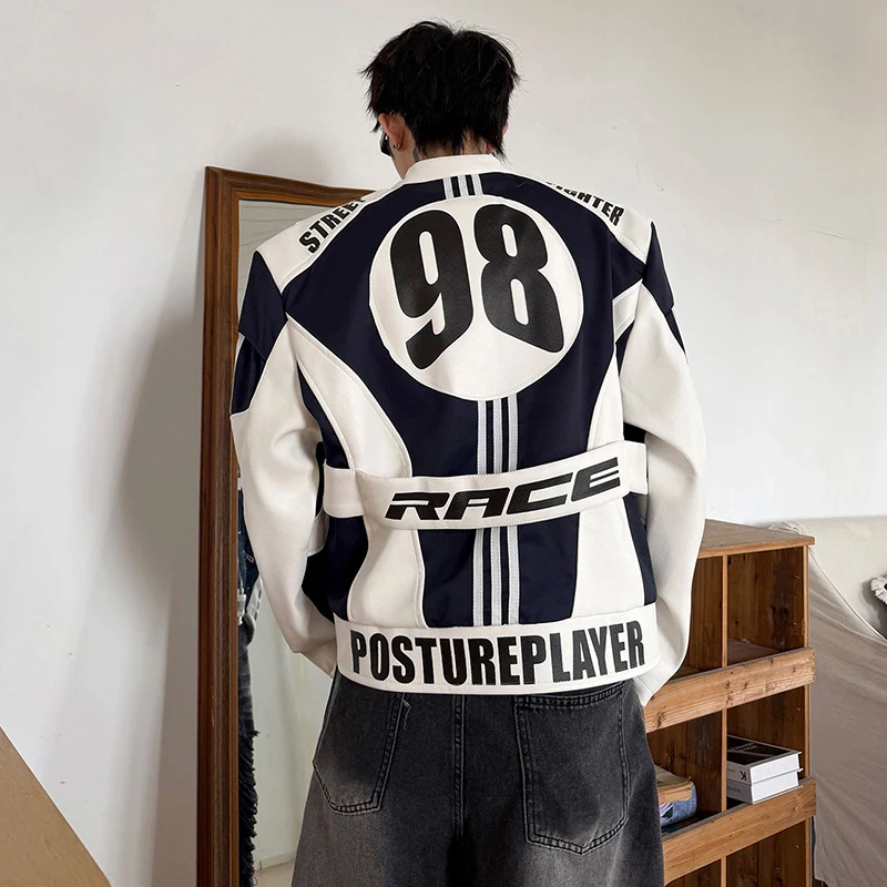 LUZHEN 2026 Autumn Personalized Letter Printed Patchwork Design Leather Jacket Men's Stand Neck Handsome Motorcycles Coat JY8975