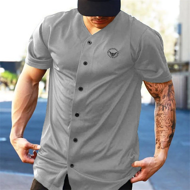 Fitness studio Bodybuilding Fitness Muskel T-Shirts Sommer Mesh atmungsaktive schnell trocknende Strickjacke Hemd neue Männer lose Kurzarm Sport Tops