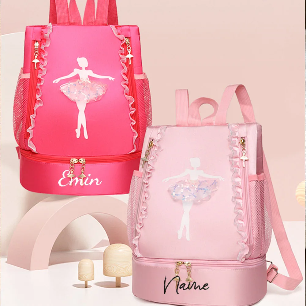 Zaino da ballo per balletto con ricamo personalizzato con scomparto per scarpe separato, borsa da Ballerina per bambine per borsa da ballo per bambini