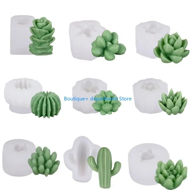 E1PD 9/10Piece Set 3D and Cactus Silicone Molds for Aromatherapies Making and Epoxy Resins Art Casting Molds