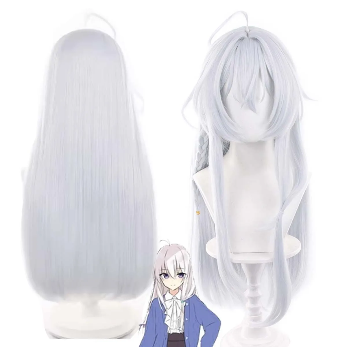 Adult Wandering Witch Elaina Cosplay Long Silver White Heat Resistant Synthetic Hair Wig