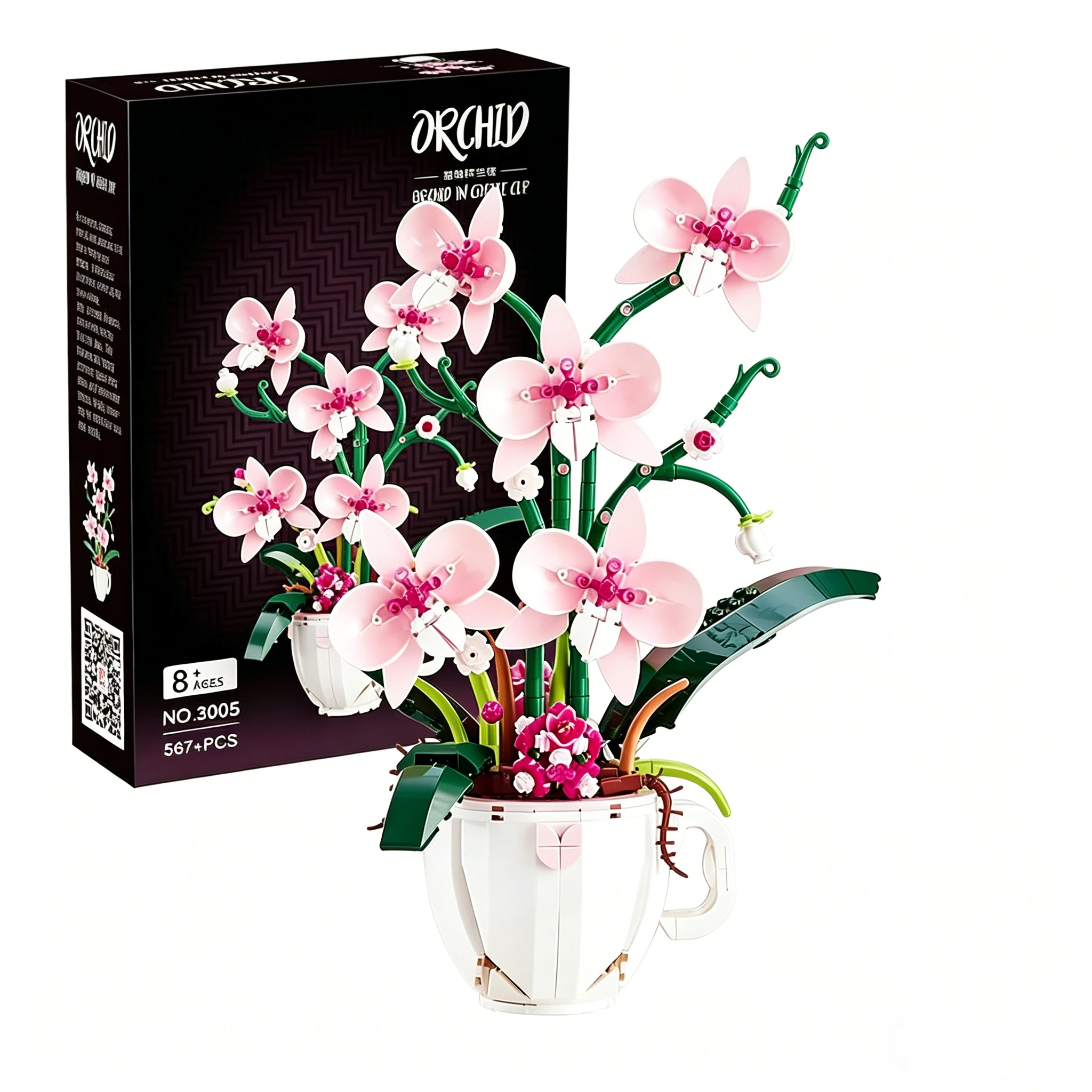 

Orchid Building Blocks,Adult Pink Orchid Assembly Kit, Perfect for home decor and as a gift 567Pcs