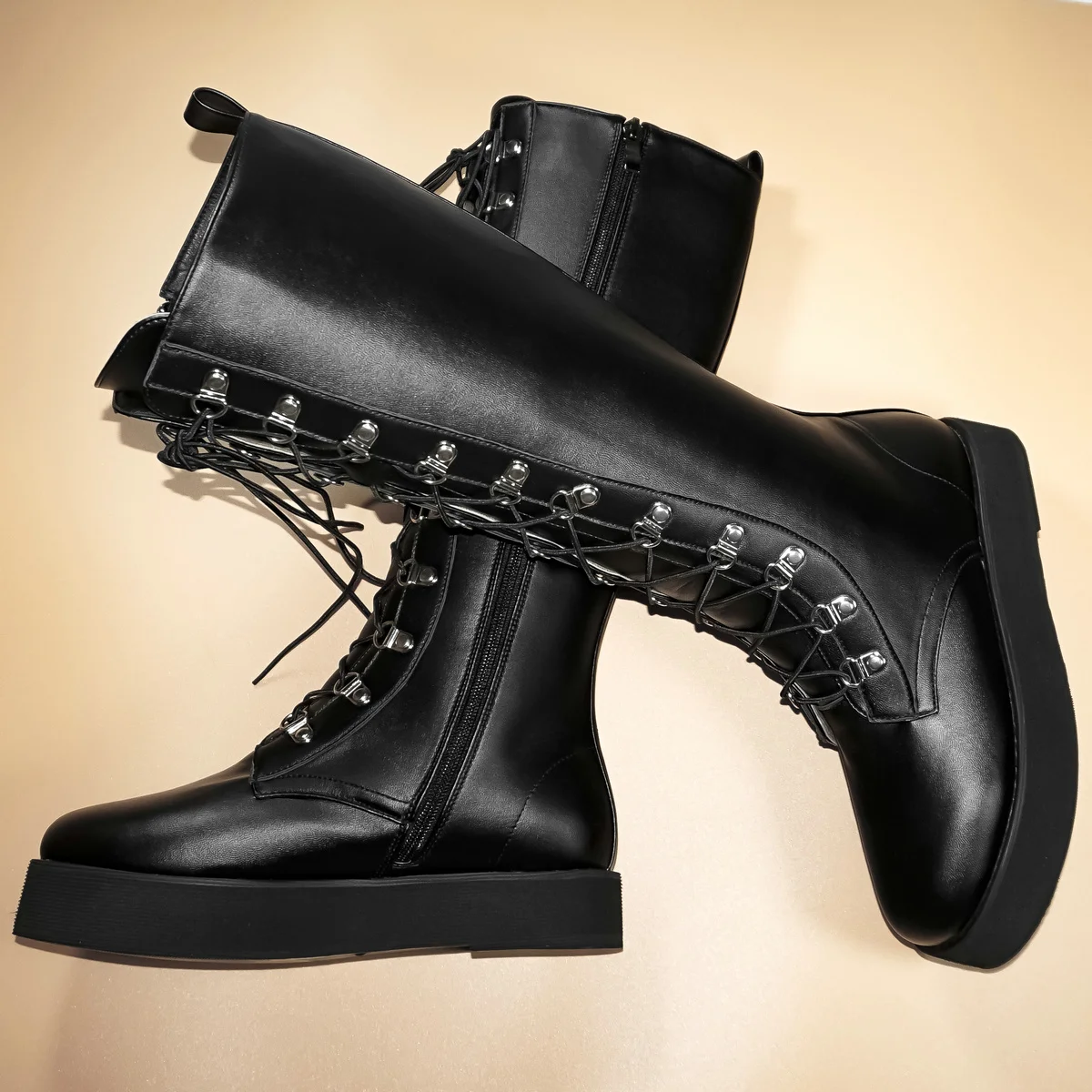 

Winter Warm Big Size 50 49 Shoes Women Black White Flat With Knee High Snow Boots Round Toe Platform Pumps Plus Size 47 48 Shoes