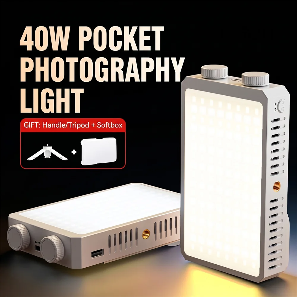 40W High Power LED Video Light 2500-9000k Brightness Knob Camera Phone Fill Light With 1/4 Tripod for Live Streaming Photography