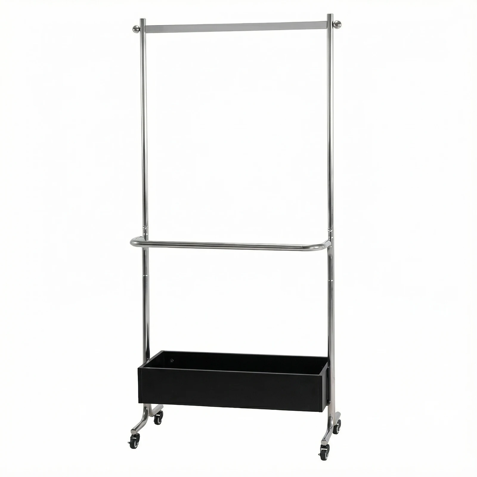 

Small Clothes Rack with Wheels Portable Rolling Wardrobe Rack With Wooden Storage Box for Hanging Clothes Garment Wallets Hats