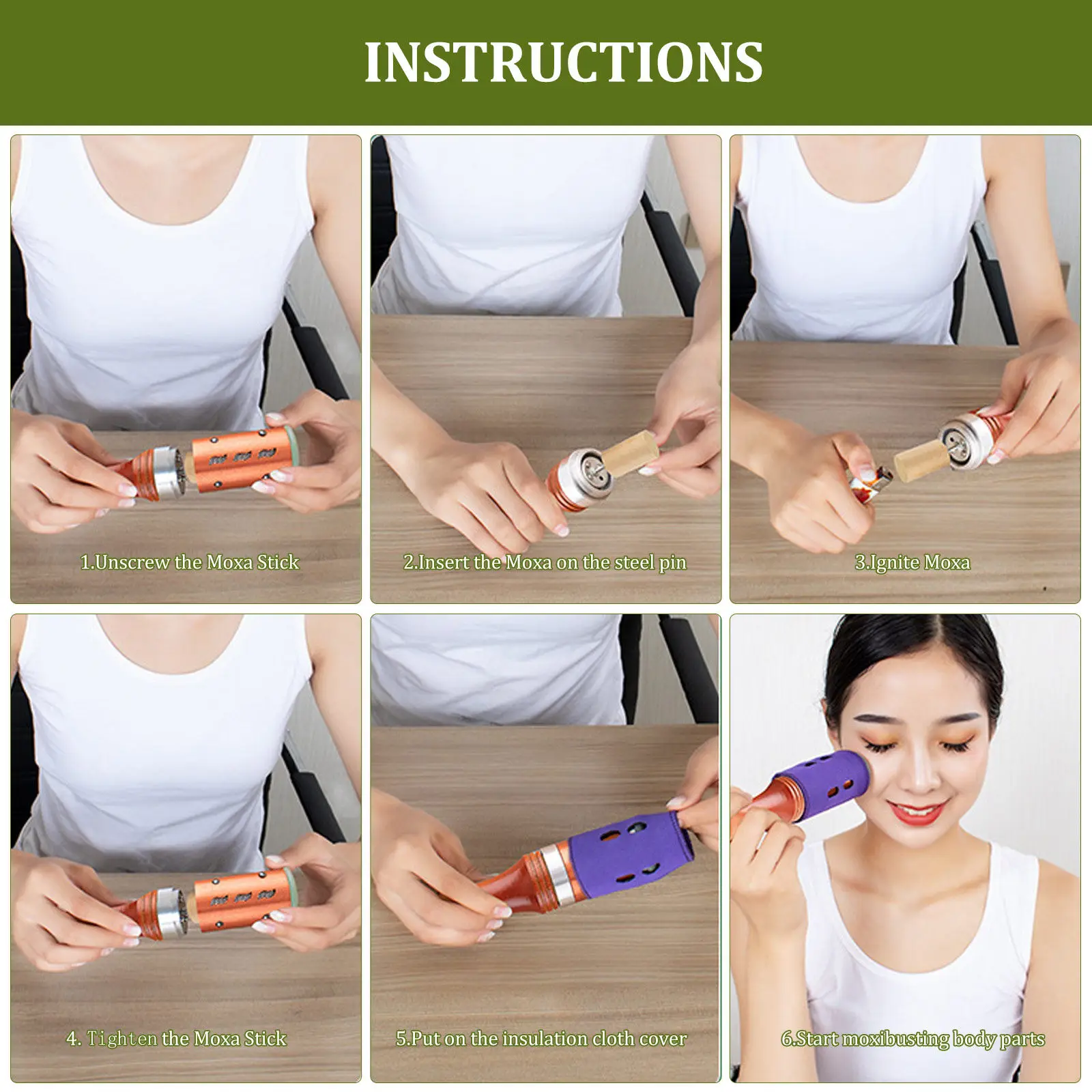Jade Moxibustion Stick Body Therapy Rod Massage Moxa Stick Holder for Stress Relief Fatigue Recovery Blood Flow Boost