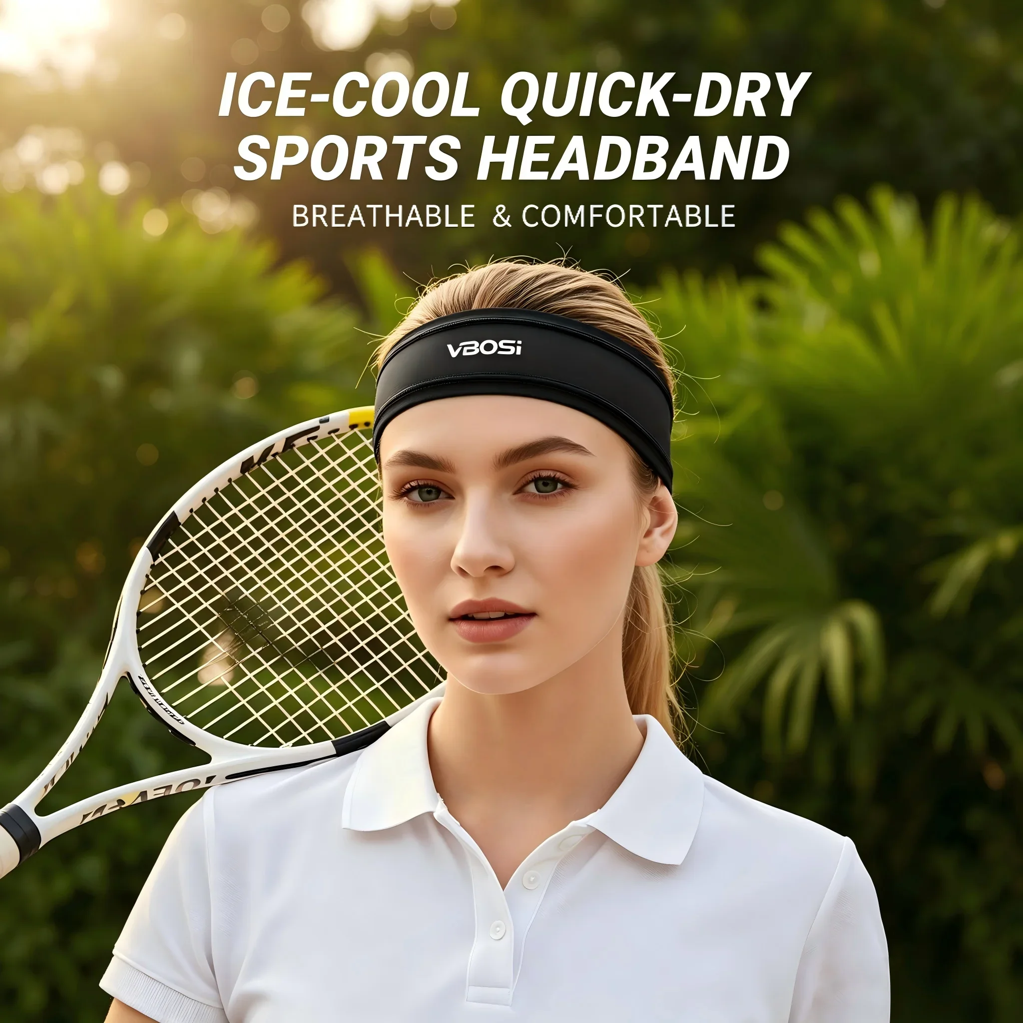 VBOSI Ice Silk Sports Headband Quick Dry Non Slip Sweat Wicking Hair Band Elastic Yoga Fitness Tennis Running Sweatband For Wome