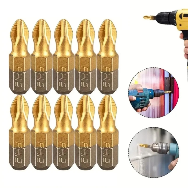 5/10 Stück Titanbeschichtete Schraubendreher-Bits PH2, Phillips mit Sechskantschaft, 25mm Länge, Rutschfeste Magnetische S2 Schraubendreher-Bits Set