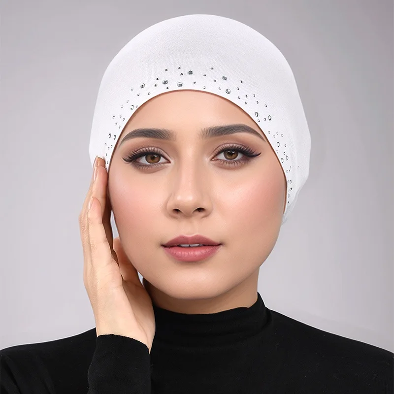 

New Modal Rhinestone Band Muslim Turban Hat Inner Hijab Caps Islamic Underscarf Bonnet India Hats Female Headwrap Turbante Mujer