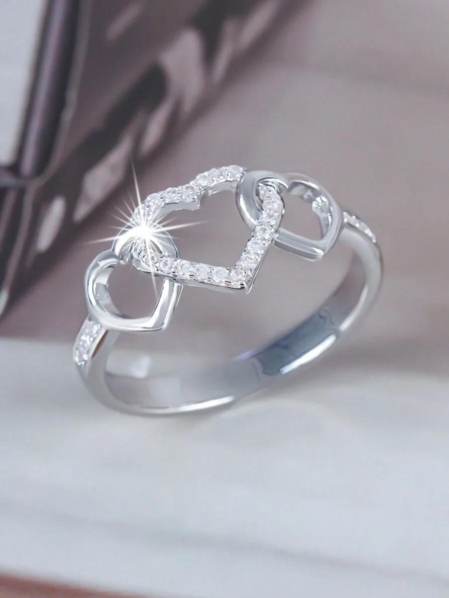 

Elegant Interlocking Heart Zirconia Crystal Women Ring For Valentine Anniversary Engagement Wedding