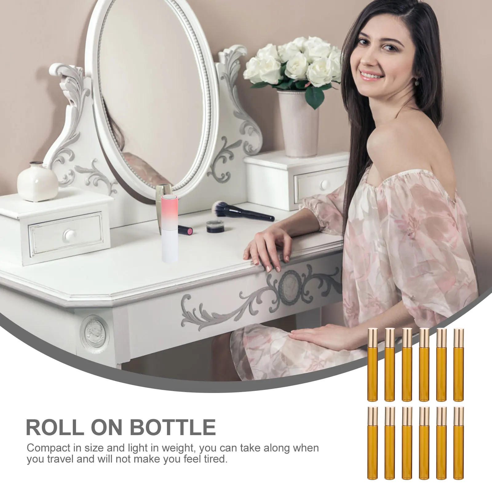 Botella de embalaje de vidrio, botellas Roll-on para aceites, botellas con rodillo de aceite esencial rellenables, dispensador de líquido portátil para viaje, 12 Uds.