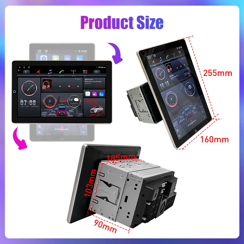 10.1 Inch Rotatable Vertical Screen Car Radio 2 Din Android Multimedia DVD Player GPS Navigation Autoradio Carplay Android Auto