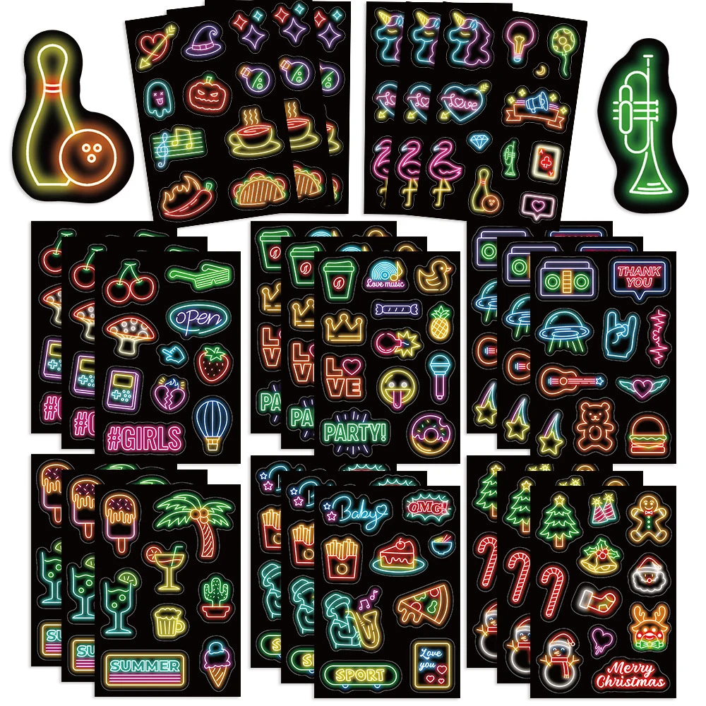 8/16 Vellen Schattige Cartoon Neon Graffiti Stickers Stickers Stickers Kids Speelgoed Diy Laptop Notebook Koffer Koelkast Decoratie Sticker