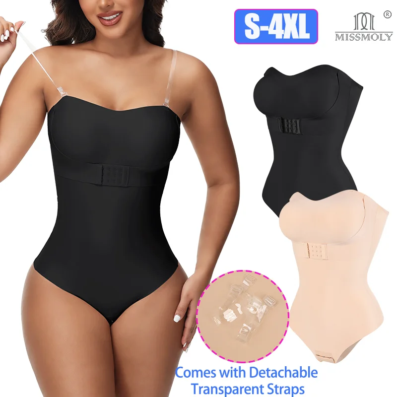 Miss Moly Damen-Body mit abnehmbaren Trägern, S-4XL, Bauchkontrolle, Shapewear, Vorderverschluss, Hipster, Ganzkörperformer, Korsett, sexy Fajas