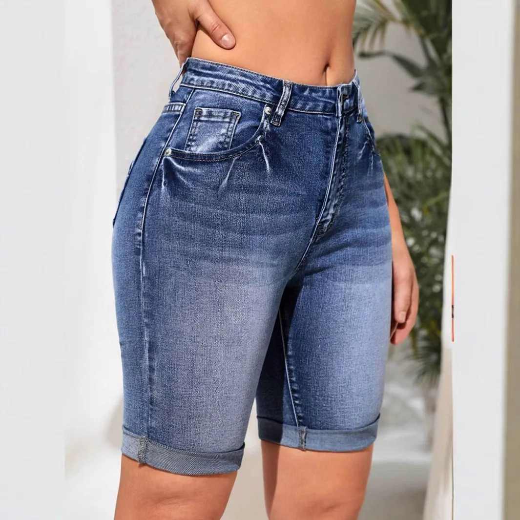 Shorts jeans de cintura alta para mulheres verão skinny slim jeans shorts