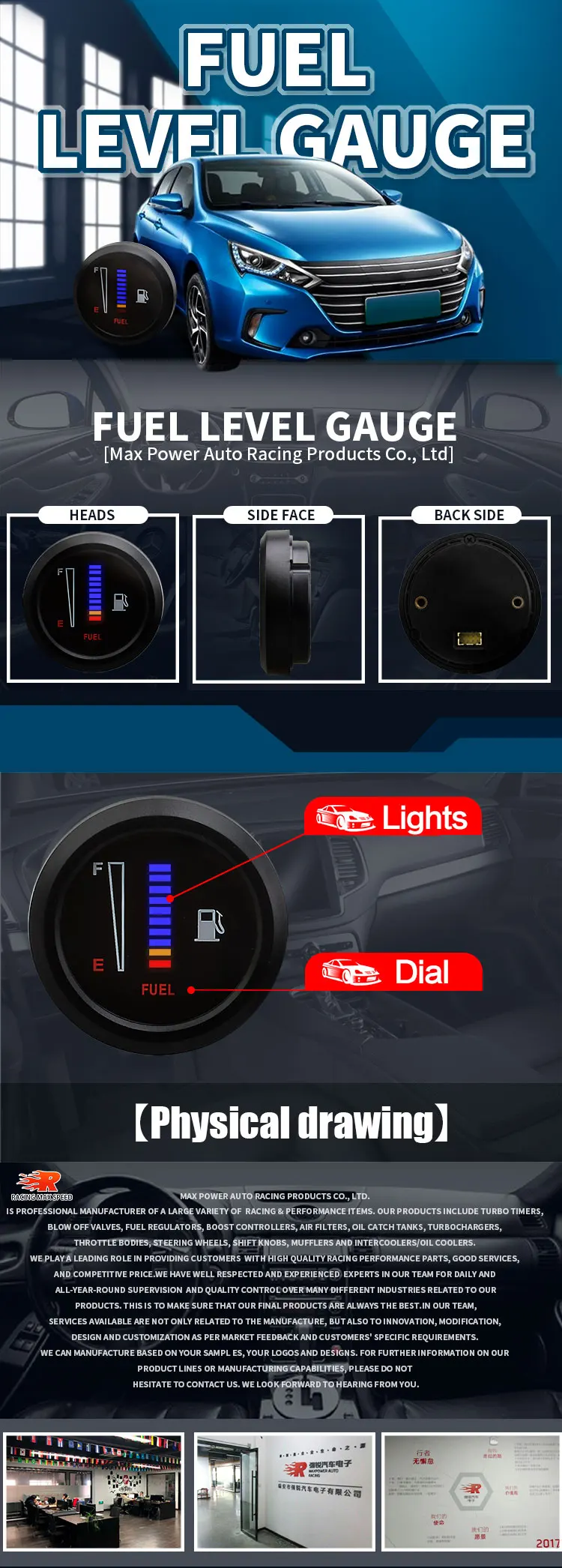 Car Motorcycle Fuel Level Gauge 12V/24v 2" 52mm Fuel Level Meter Gauge Electronic LED Ultra Thin Auto Benzine Meter - view 6