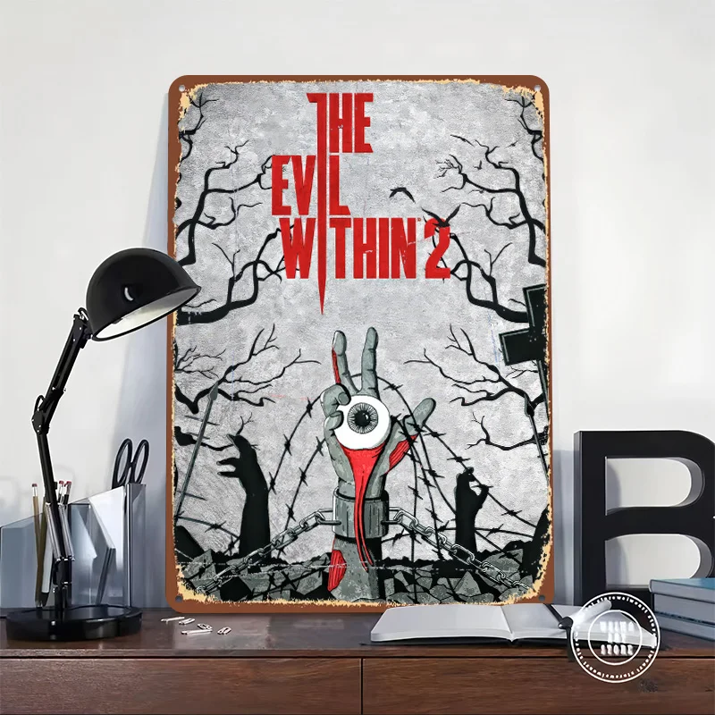 The Evil Within 2 Game Printed Poster Customized Retro Wall Art Vintage Metal Tin Signs for Home Interior Decoration Living Room