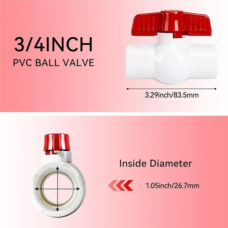 DT19 T-Handle PVC Ball Valve 3/4 Inch, 5 Pack NPT Threaded Water Shut-Off Valve for Irrigation Plumbing