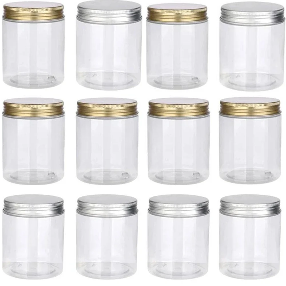 20pcs 250ml Clear Empty Plastic PET Storage Jar With Gold/Silver Aluminum Lids Cosmetic Face Cream Food Container Home Supplies