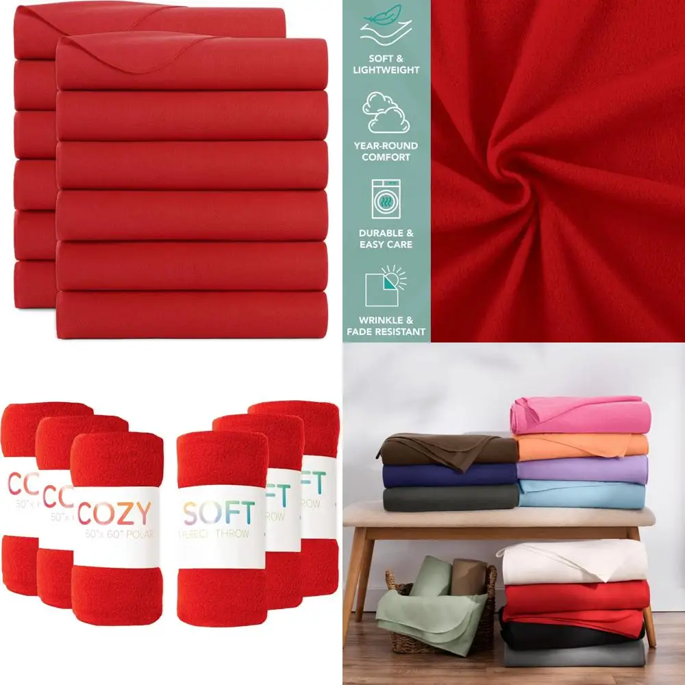 

Ultra Soft Polar Fleece Blankets in Bulk - 12 Pack Cozy Throws for Car, Camping, Couch, Office, Outdoor, Home Use