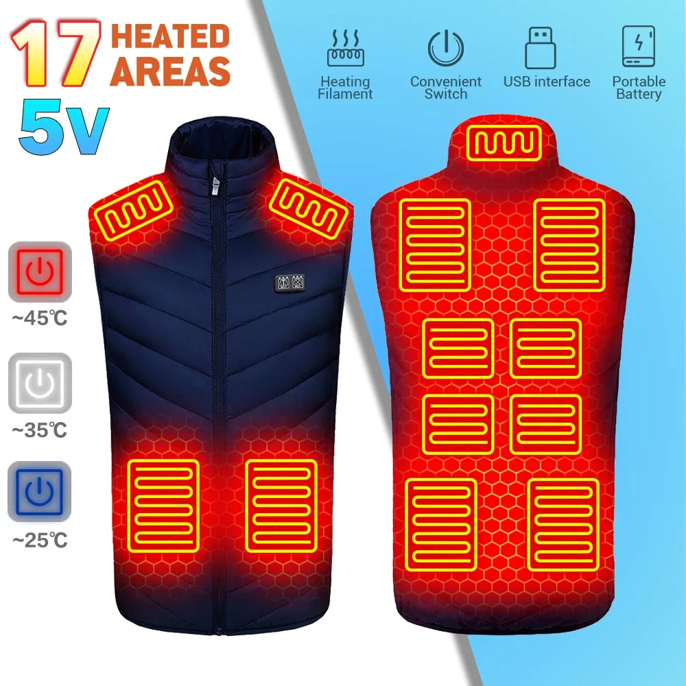 

Waistcoat For Sports Hiking Oversized Men USB Infrared 17 Heating Areas Vest Thermal Jacket Men Winter Electric Heated Vest