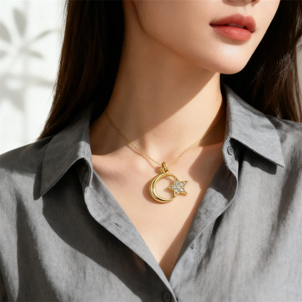 

3Pcs Pendants Brass Cubic Zircon Star Moon Angel Charms for DIY Jewelry Necklace Bracelet Accessories Daily Wear Gift Decoration