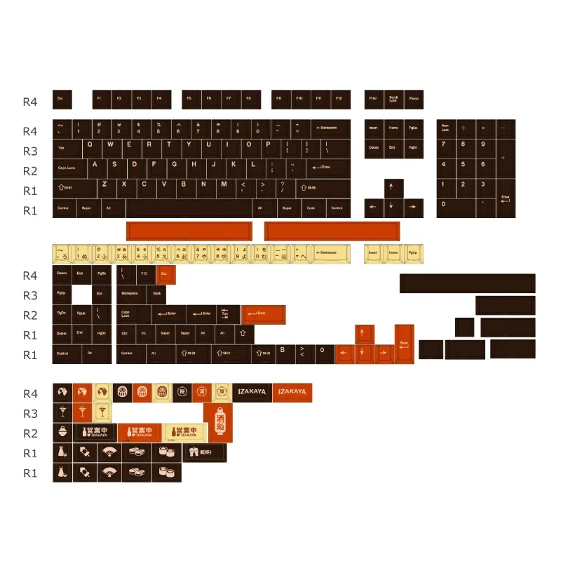 Imagem -06 - Izakaya Tema Key Cap Grupo Material Pbt Perfil Cereja Dye-sublimation Fit 64104 Keycaps para Teclado Mecânico Presentes Ideal