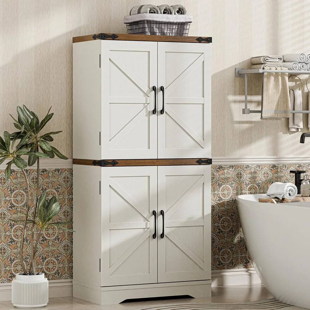 

Farmhouse floor storage cabinet with adjustable shelves, rustic style, suitable for bathrooms, kitchens, and living rooms