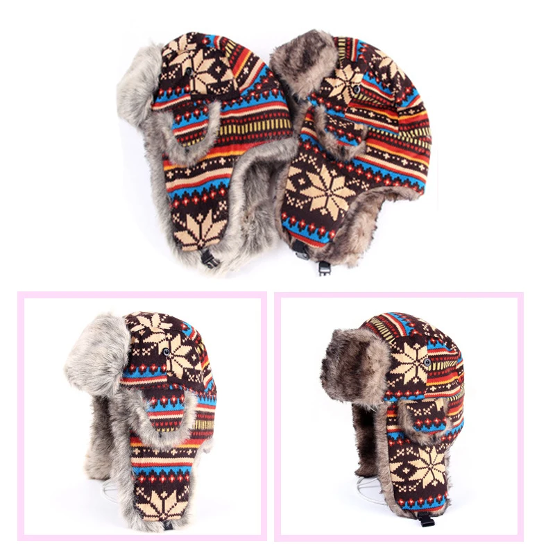 2023 Korean Style Snowflake Pattern Russian Ushanka Hats with Earflap Warm Women Colorful Bomber Hats Ladies Windproof Cap