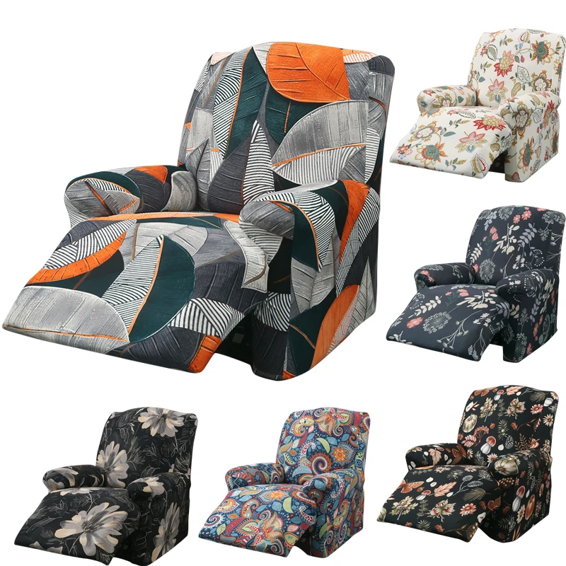 Recliner Chair Covers 4-Pieces Stretch Recliner Cover Soft Reclining Chair Slipcover Furniture Protector with Elastic Bottom