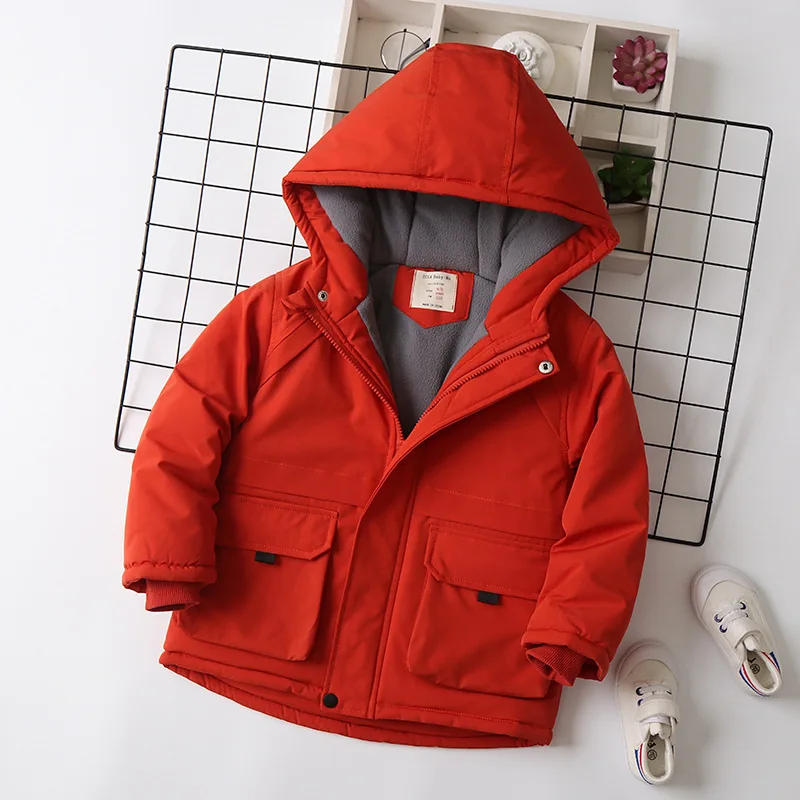 New velvet thickened cotton coat for boys hooded children's warm park 2025 winter 4-12 years old children's outdoor jacket