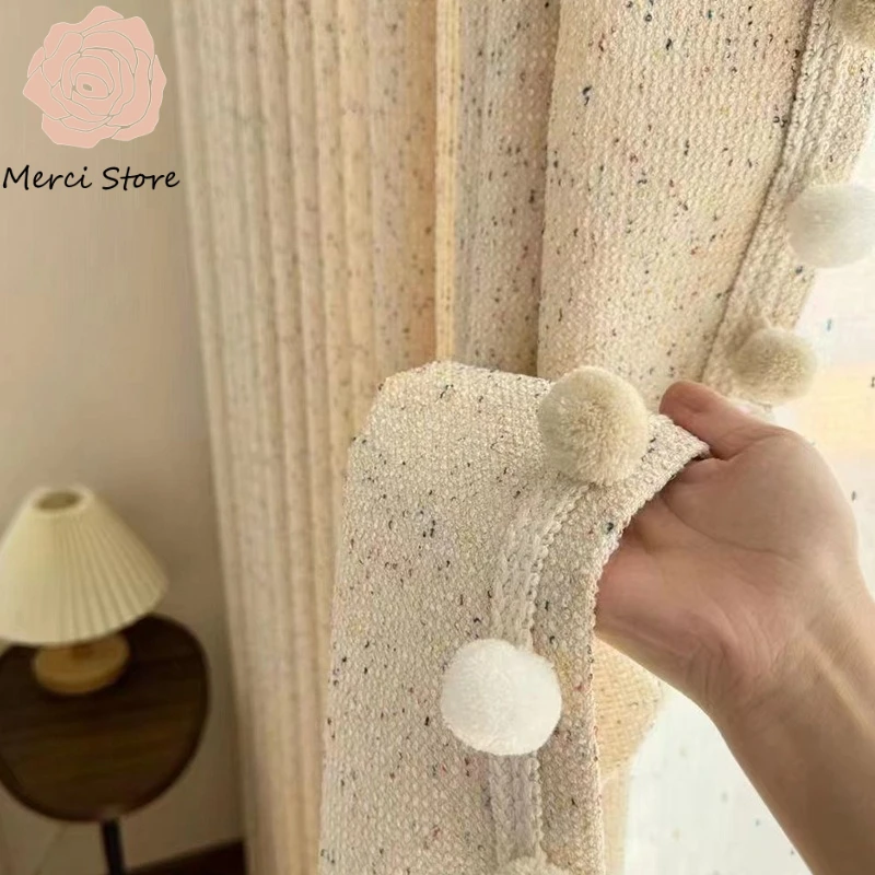 

Merci Store Retro Rainbow Cotton Linen Curtains for Childrens Room Girls High Bedroom Cream Style Blackout Custom Thermal Drapes