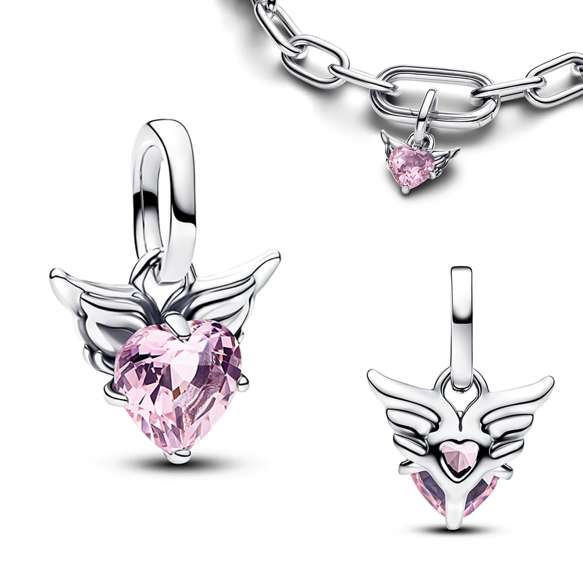 Women's 925 Sterling Silver Pink Flower Zircon Ear Stud, Ring & Pendant Set