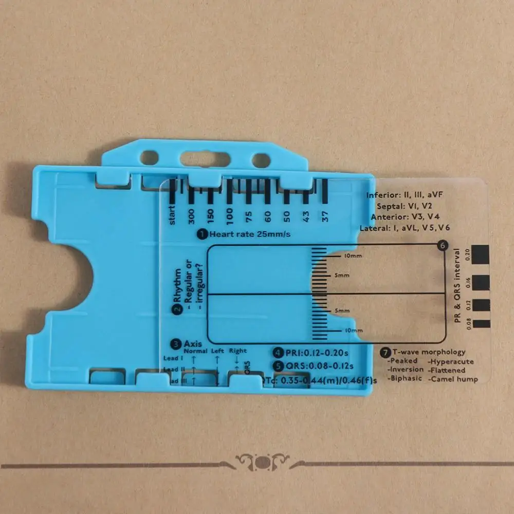 Interpretation ECG 7 Step Ruler Card Clear Portable Pocket Ecg/Ekg Reference Guide with Protective Sheath Measuring