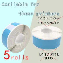 5PK P15  label Paper  P11 Adhesive12*40blue Lable tape Suit for Pristar P15 D30 P12 Label  D30  P11 Thermal Label