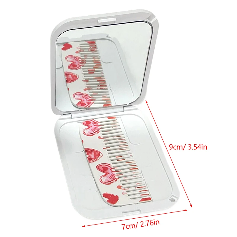 Small Mirror Comb Portable Pocket Mirror Love Flip-Top Folding Rectangle Makeup Mirror For Girl Gift Makeup Tool Vanity Miror