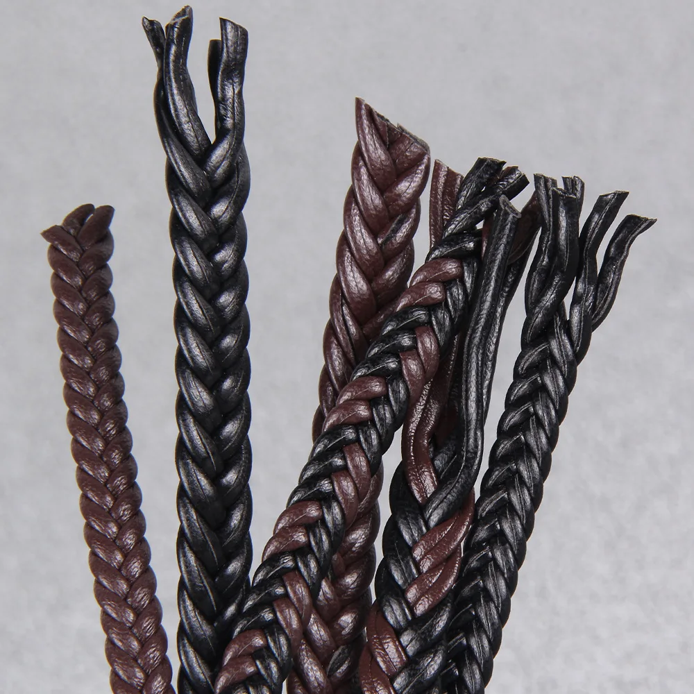 2M PU-Leder Geflochtenes Kordel 6/8mm Flachgewebte Schnur für DIY Armband Halskette Schmuckherstellung Zubehör – Detail 4