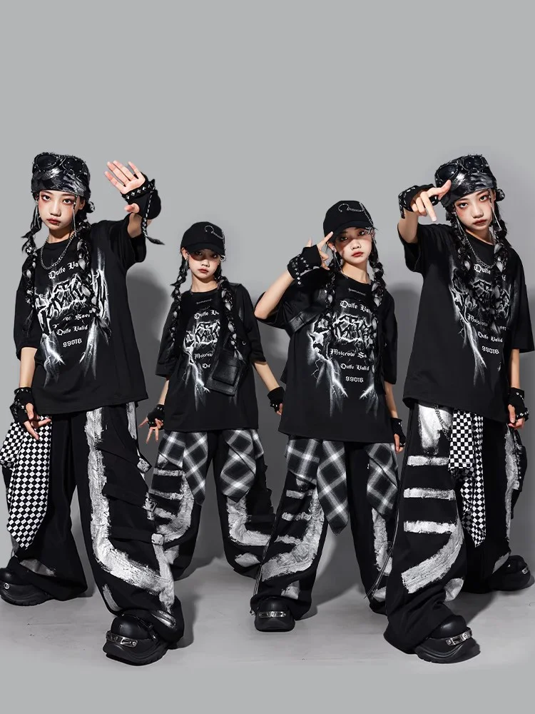 Black Hip Hop Clothes For Kids Baggy T Shirt Pants Jogger Breaking Performance Wear Boys Girls Jazz Practice Clothing BL16124