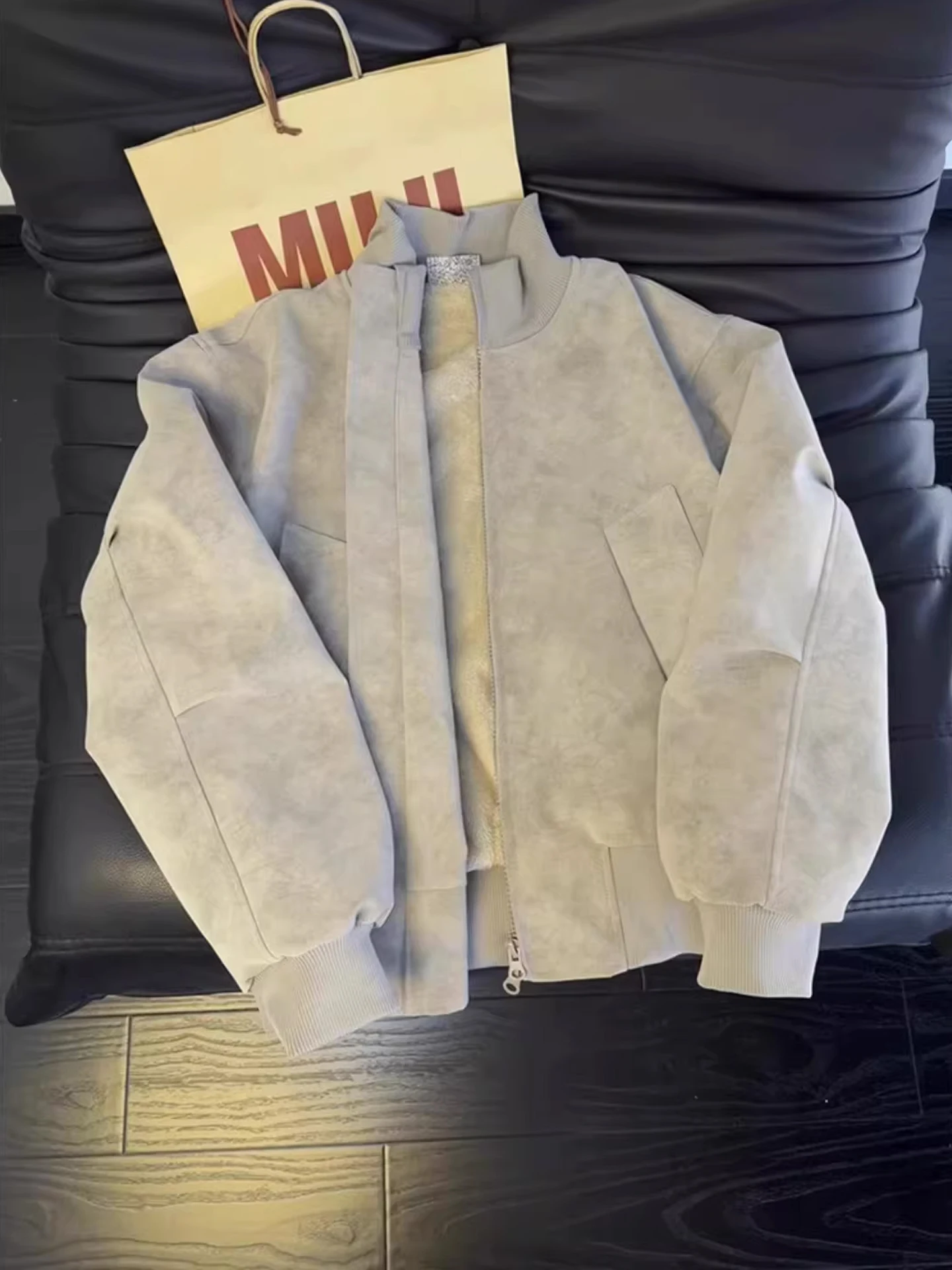 

American Sle Faux Leather ort Jaet Men's Winter Thiened Cotton Coat Pilot Sle Fur Lined Tie Dye PU Leather Jaet