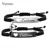 Custom Stainless Steel Couple Bracelet Set Black Woven with heart magnetic suction Bracelet for Women Men Jewelry Accessories